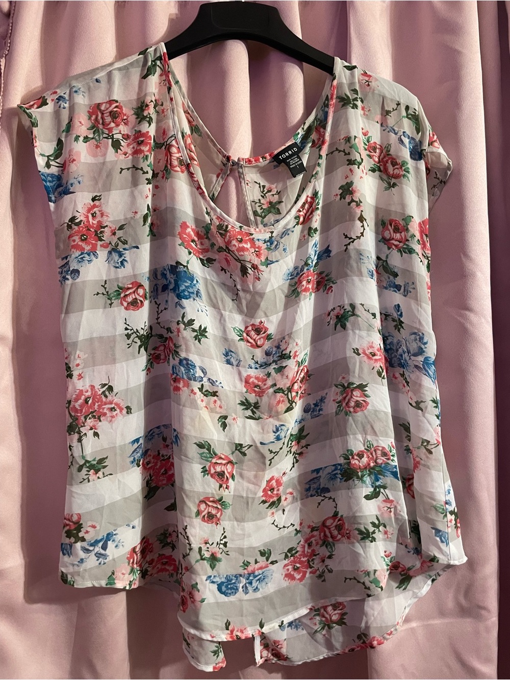 Torrid Striped Floral Roses Blouse Top